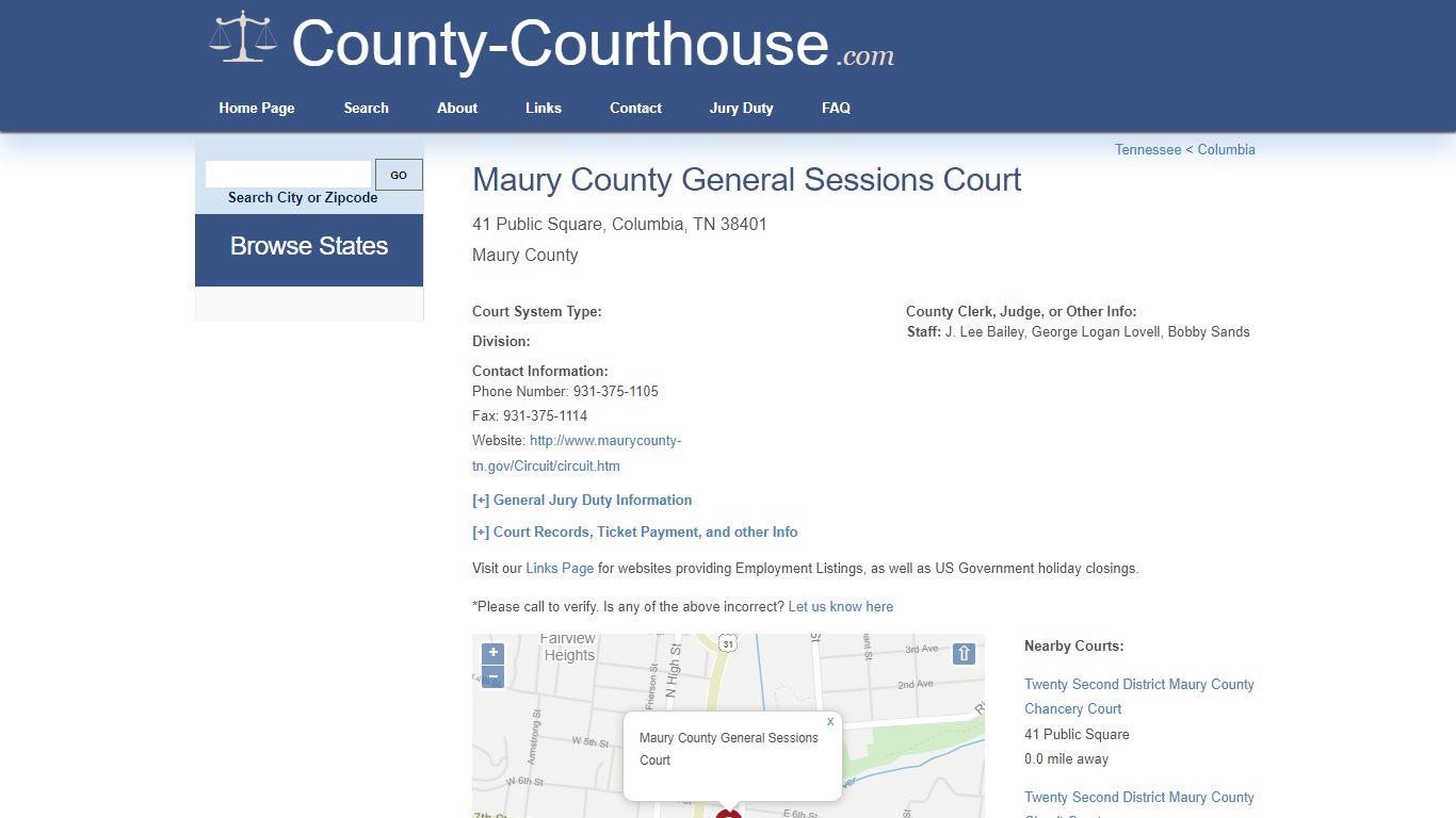 Maury County General Sessions Court in Columbia, TN - Court Information